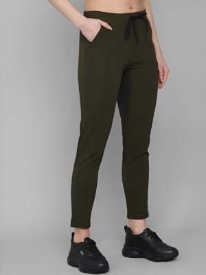 clickwell Solid Women Olive Track Pants