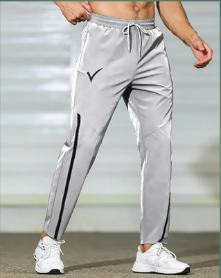 Linesports Striped Men Grey Track Pants