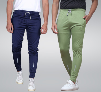 Cronix Solid Men Dark Blue, Light Green Track Pants