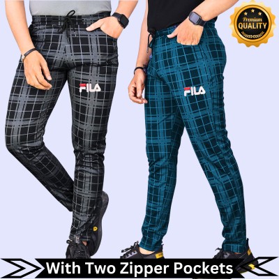 Checkered Men Black, Blue Track Pants