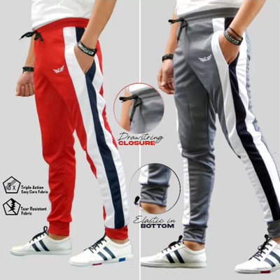 Chrome & Coral Colorblock Men Red, Grey Track Pants
