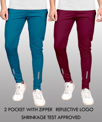 Z-DEVIL Solid Men Maroon, Light Blue Track Pants