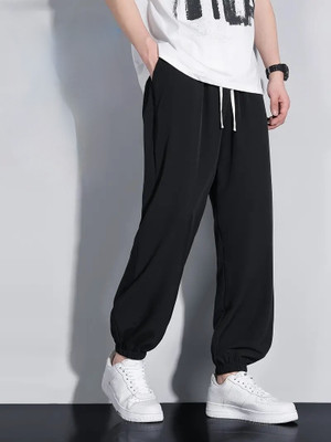 Dockstreet Solid Men Black Track Pants