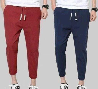 StyloHub Solid Men Maroon, Blue Track Pants