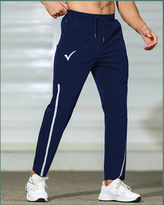 Linesports Striped Men Dark Blue Track Pants