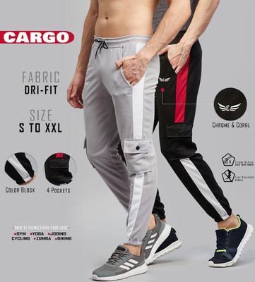 Chrome & Coral Colorblock Men Grey, Black Track Pants