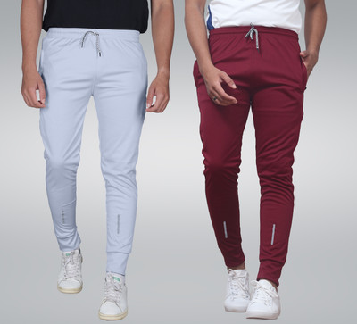 Cronix Solid Men Grey, Maroon Track Pants