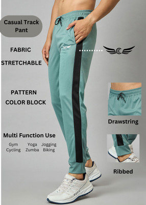 Chrome & Coral Colorblock Men Green Track Pants