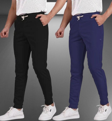 EnStore Solid, Printed Men Blue, Black Track Pants