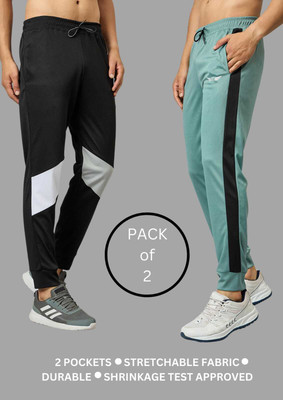 Chrome & Coral Colorblock Men Black, Green Track Pants
