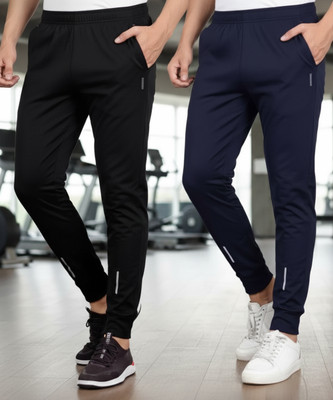 Plorviz Solid Men Black, Dark Blue Track Pants