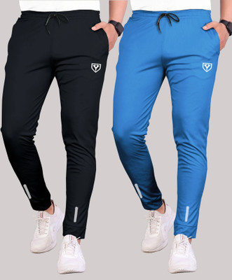 Z-DEVIL Solid Men Light Blue, Black Track Pants