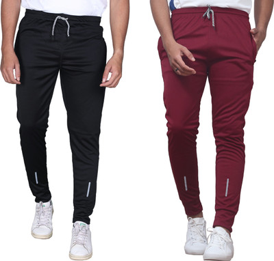 Pink Formal Self Design Men Black, Maroon Track Pants