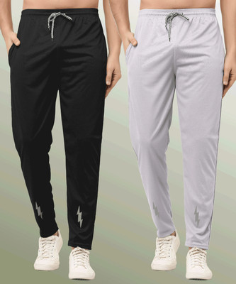 Z-DEVIL Solid Men Black, Silver Track Pants