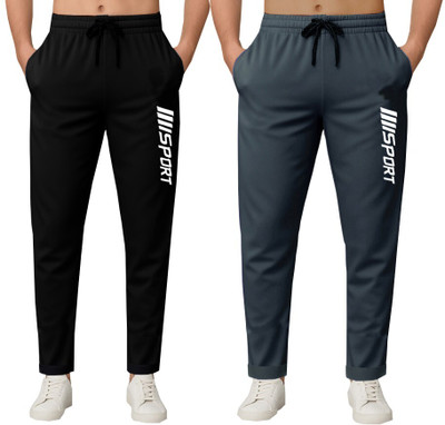 FLYZEN Solid Men Black Track Pants