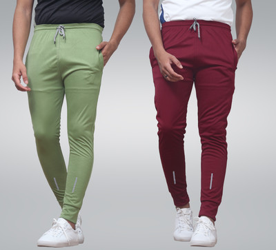 Cronix Solid Men Light Green, Maroon Track Pants