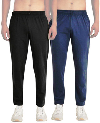 FLYZEN Solid Men Black, Blue Track Pants