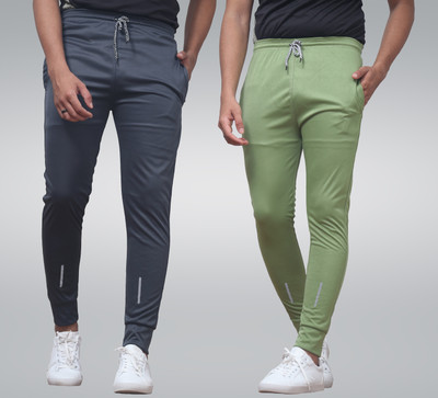 Cronix Solid Men Grey, Light Green Track Pants