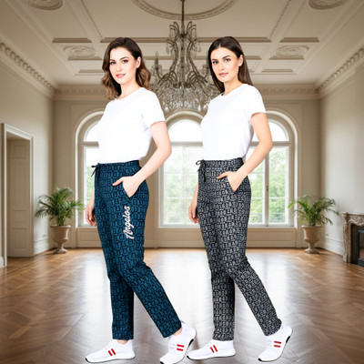 tthe dreams Printed Women Grey, Dark Blue Track Pants