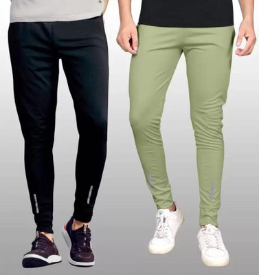 DRB CREATION Solid Men Black, Light Green Track Pants