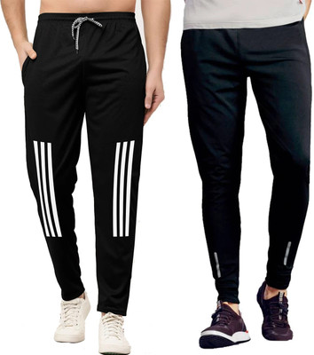 Z-DEVIL Solid, Striped Men Black Track Pants