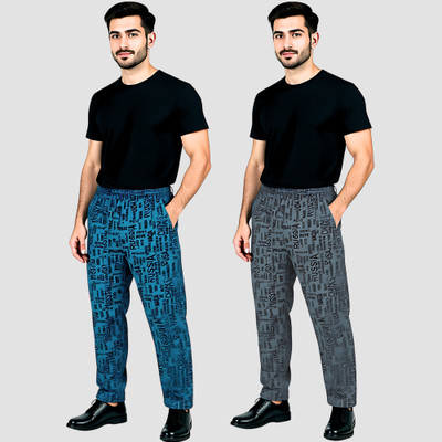 RK Costing Printed Men Grey, Blue Track Pants