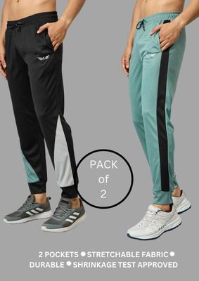 Chrome & Coral Colorblock Men Multicolor, Green Track Pants