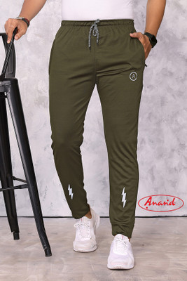 Anand Chevron/Zig Zag Men Green Track Pants