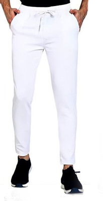 AMFABRICS Solid Men White Track Pants