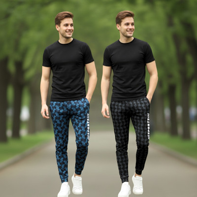 RK Costing Printed Men Dark Blue, Black Track Pants