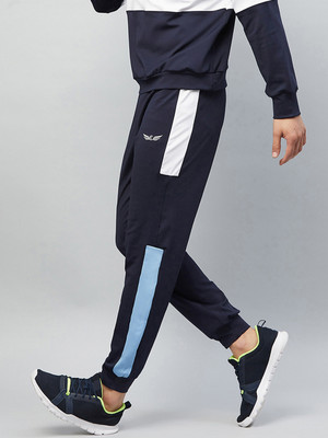 Chrome & Coral Colorblock Men Dark Blue Track Pants