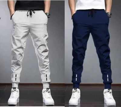 Solid Men Grey, Dark Blue Track Pants