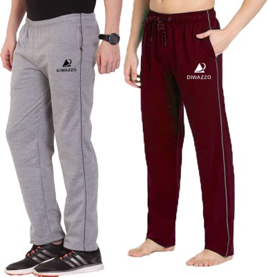 Diwazzo Solid Men Maroon, Silver Track Pants