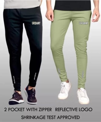 Urbany Solid Men Black, Light Green Track Pants