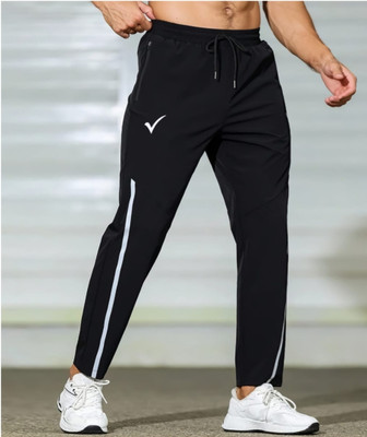 Linesports Striped Men Black Track Pants