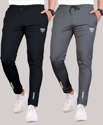 Z-DEVIL Solid Men Black, Grey Track Pants