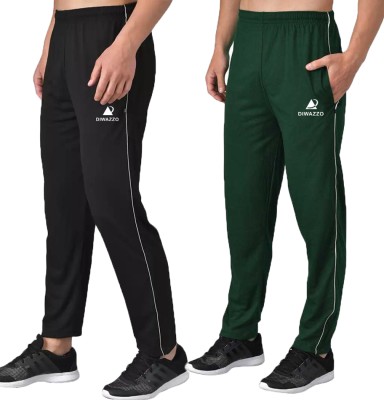 Diwazzo Solid Men Dark Green, Black Track Pants