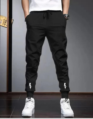 Self Design Men Black Track Pants