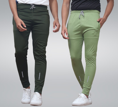 Cronix Solid Men Dark Green, Light Green Track Pants