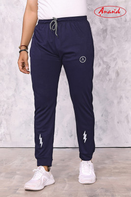 Anand Solid, Self Design, Striped, Chevron/Zig Zag Men Dark Blue Track Pants