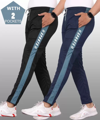 Striped Men Black, Dark Blue, Blue Track Pants