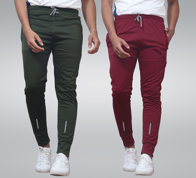 Cronix Solid Men Maroon, Dark Green Track Pants
