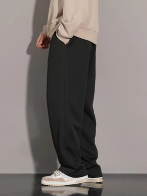 Dockstreet Solid Men Black Track Pants
