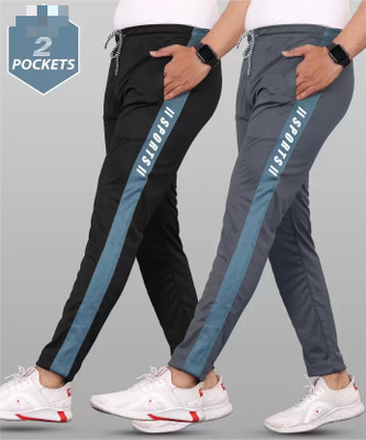 Striped Men Black, Grey Track Pants
