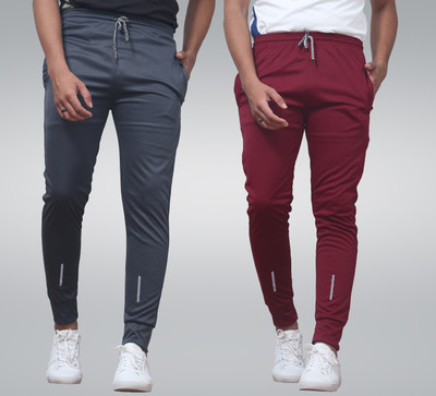Cronix Solid Men Grey, Maroon Track Pants