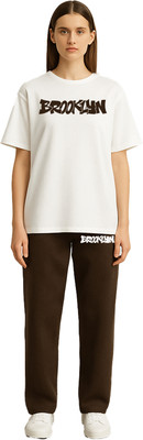 Shonisha Women Printed Brown, White Night Suit Set