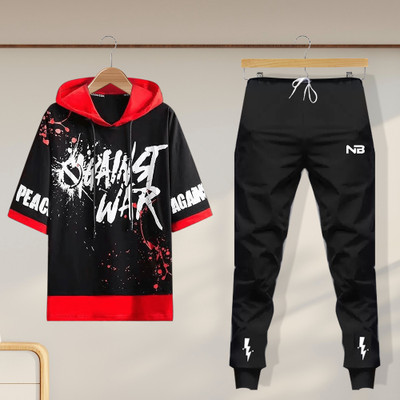NB NICKY BOY Men Printed Black, Black Top & Pyjama Set