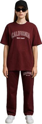 Shonisha Women Printed Maroon Night Suit Set