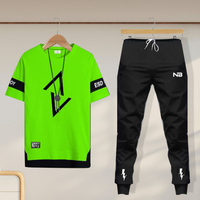 NB NICKY BOY Men Printed Black, Light Green Top & Pyjama Set