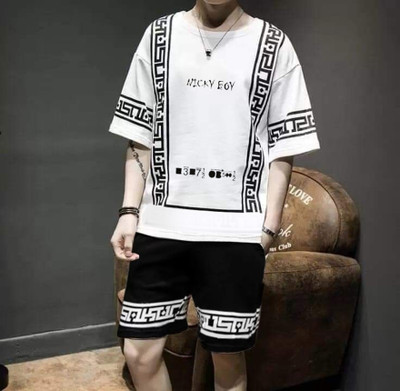 NB NICKY BOY Men Printed White, Black Top & Pyjama Set